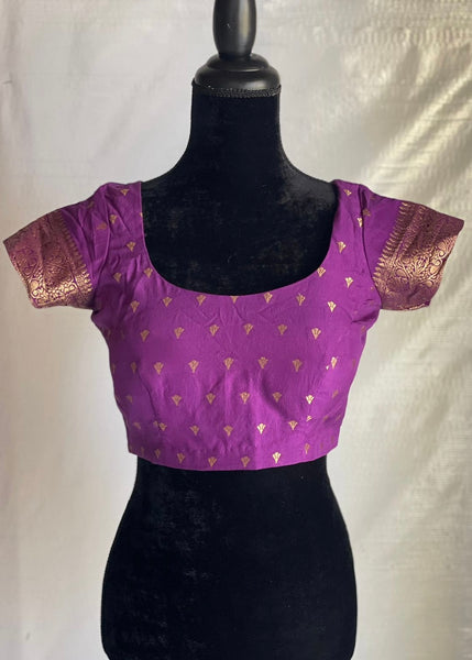 Pre-stitched Purple Banarasi  Silk Meenakari Jaal Saree and Blouse (Set)