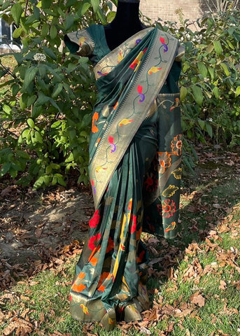 Pre-stitched Green Paithani Border Saree and Blouse (Set)