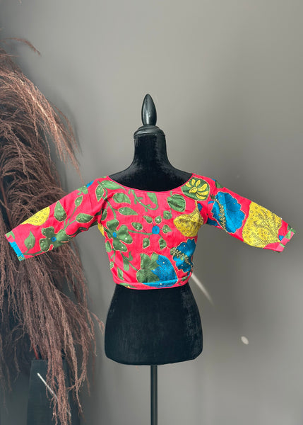 Peach Kalamkari Embroidered Raw Silk Blouse