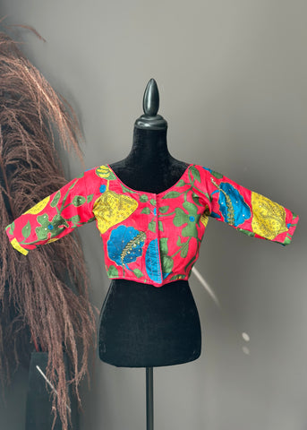 Peach Kalamkari Embroidered Raw Silk Blouse