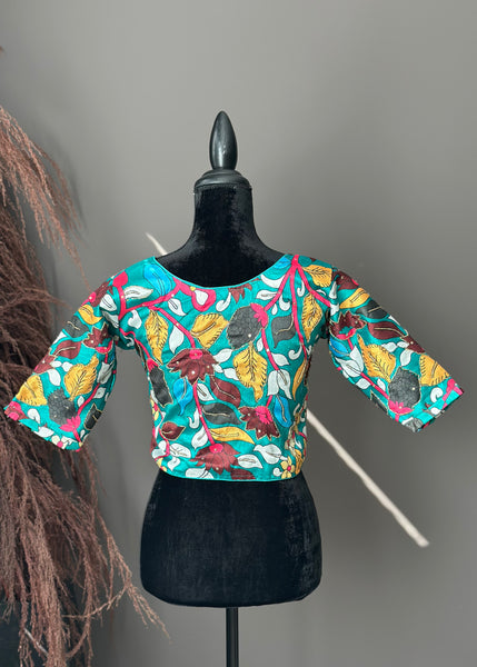 Green Kalamkari Embroidered Raw Silk Blouse