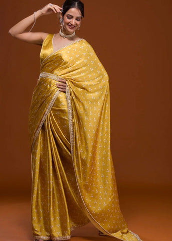 Pre-stitched Yellow Bandini Saree, Blouse, and Belt (Set)