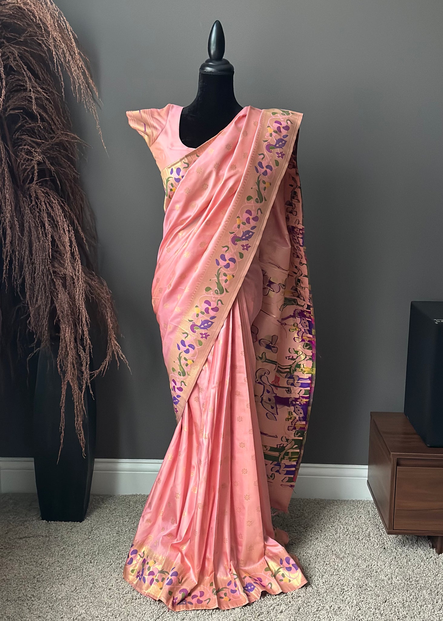 Pre-stitched Pink Paithani Saree and Blouse (Set)