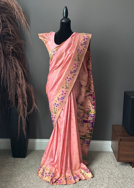 Pre-stitched Pink Paithani Saree and Blouse (Set)
