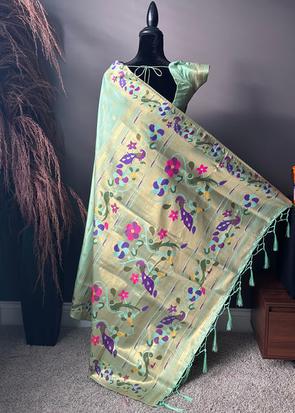 Pre-stitched Green Paithani Saree and Blouse (Set)