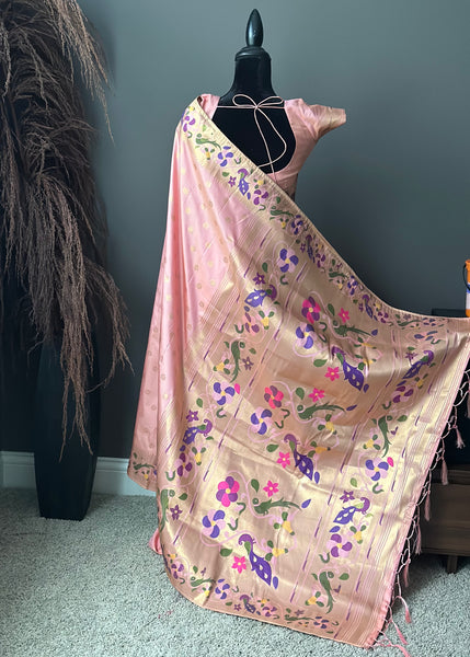 Pre-stitched Pink Paithani Saree and Blouse (Set)