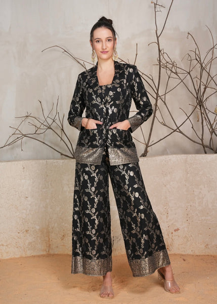 Black Chanderi 3 Piece Coord Set