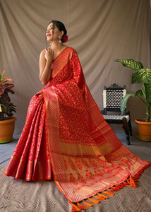 Pre-stitched Red Patola Silk Saree and Blouse (Set)