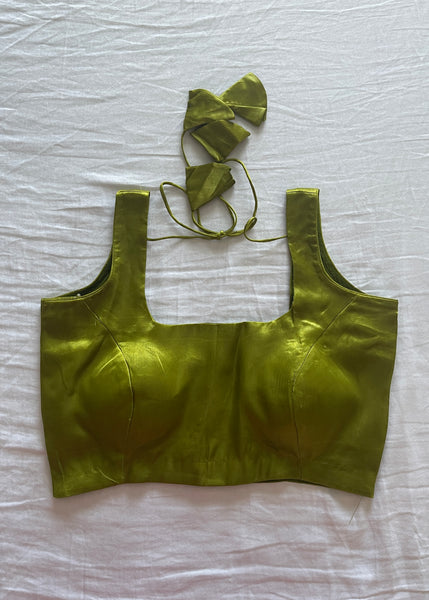 Pre-stitched Olive Green Ombré Sequin Saree and Blouse (Set)
