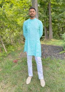 Asymmetrical Turquoise Linen Kurta, indian kurta for men, Kurta Pajama for Men, wedding kurta for men, men kurta online, 