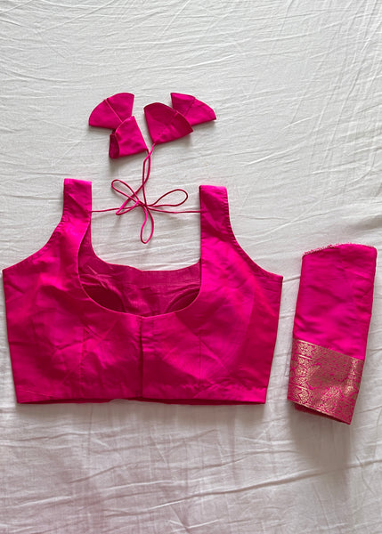 Pre-stitched Pink Banarasi Silk Floral Jaal Saree and Blouse (Set)