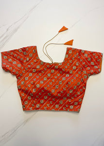 Orange Embroidered Raw Silk Blouse