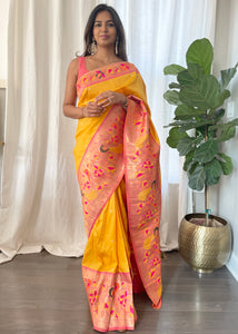 Pre-stitched Yellow Paithani Saree and Blouse (Set)