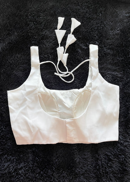 Pre-stitched White Organza Sequin Saree and Blouse (Set)