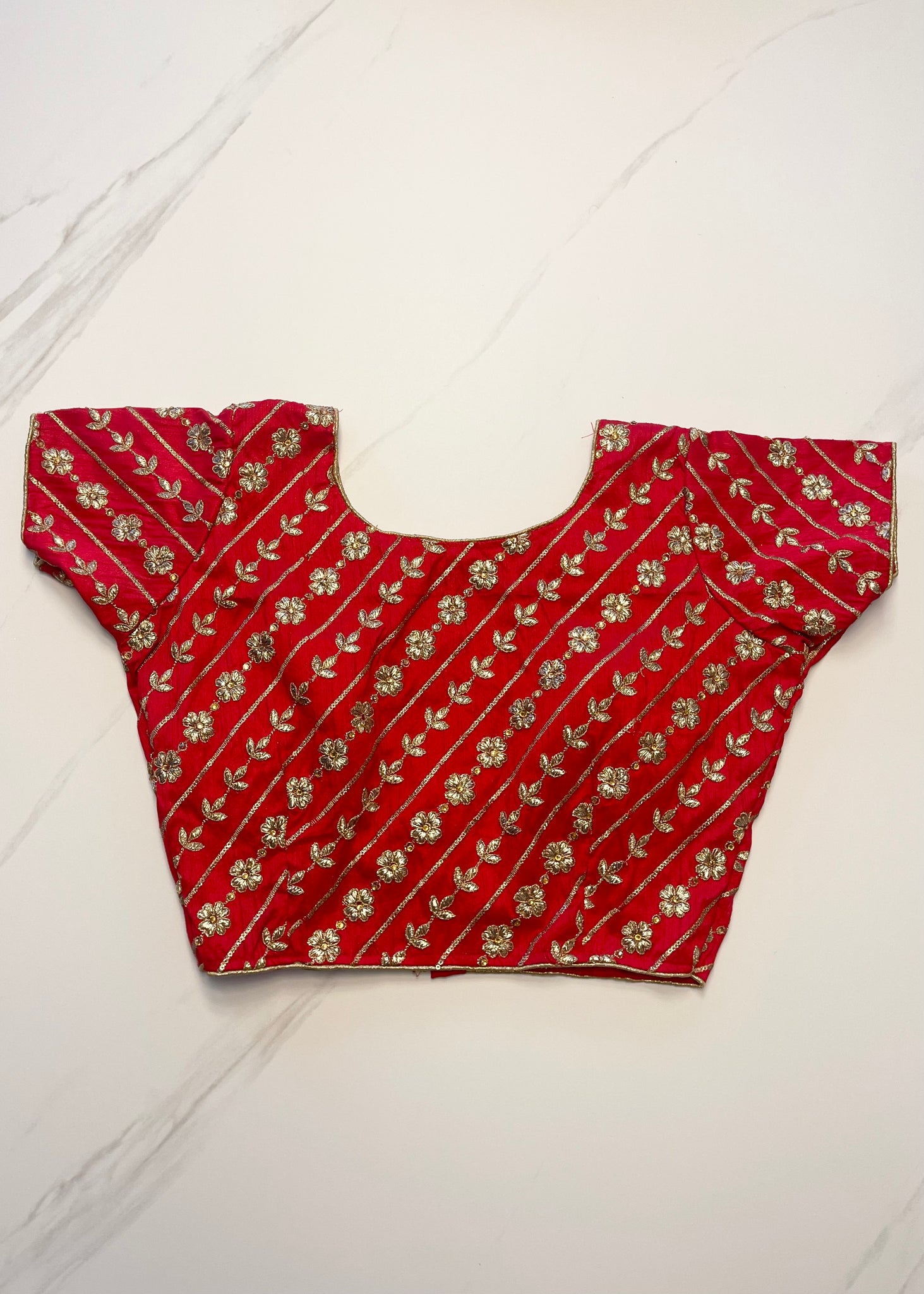 Red Embroidered Raw Silk Blouse