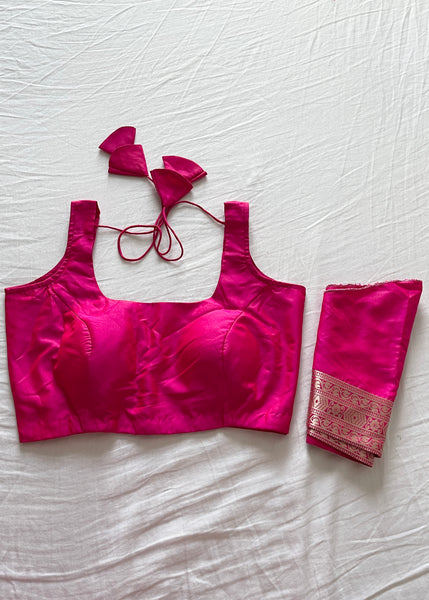 Pre-stitched Pink Banarasi Silk Saree and Blouse (Set)