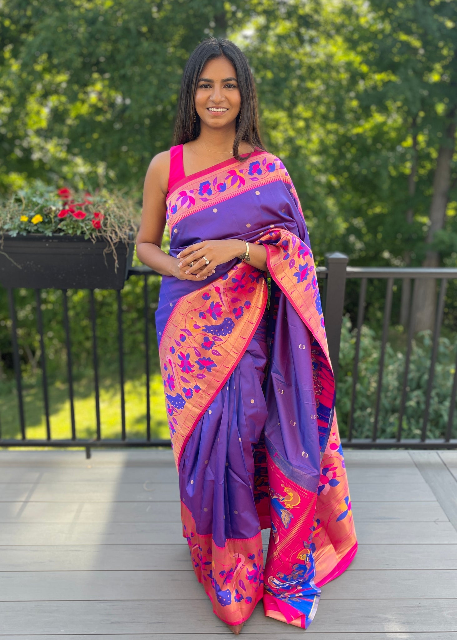 Pre-stitched Purple Paithani Saree and Blouse (Set)