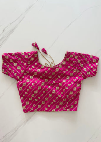 Pink Embroidered Raw Silk Blouse